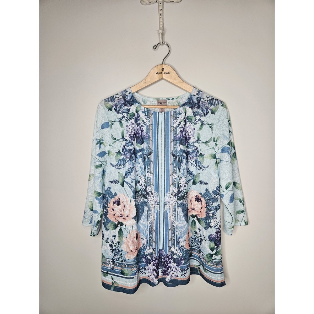 Chico's 3 Top Cardigan XL Blue Purple CottageCore Granniecore Fairy Topper Boho